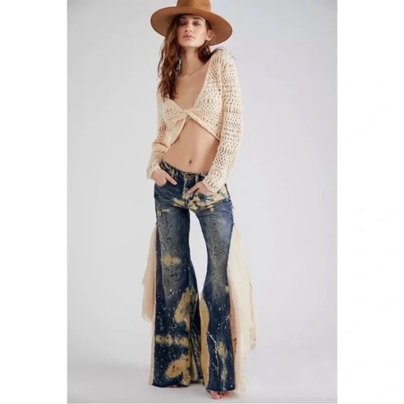 Free People Martha Lace Jeans 27 Cowgirl Rodeo We the Free Wide Leg - Picture 1 of 6